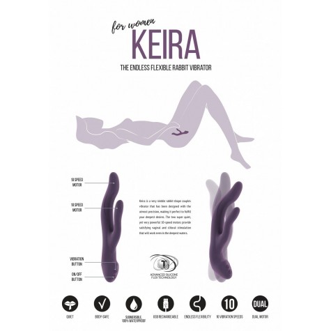 Фиолетовый вибратор Keira с клиторальным отростком - 21,3 см.